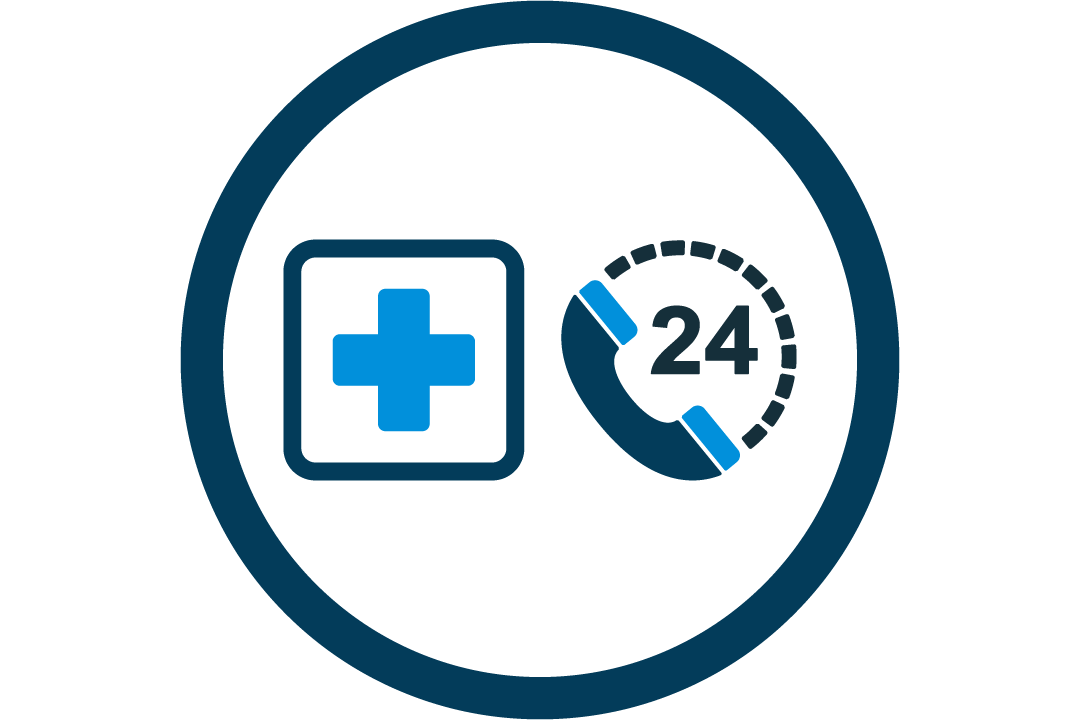 icon of a cross and a phone next to each other