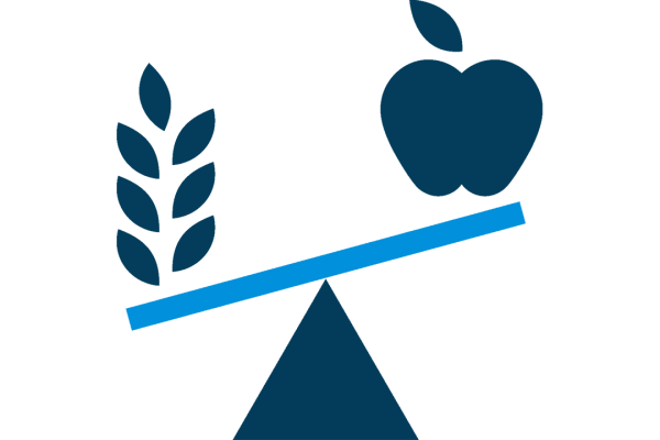 icon of an apple and wheat on a scale