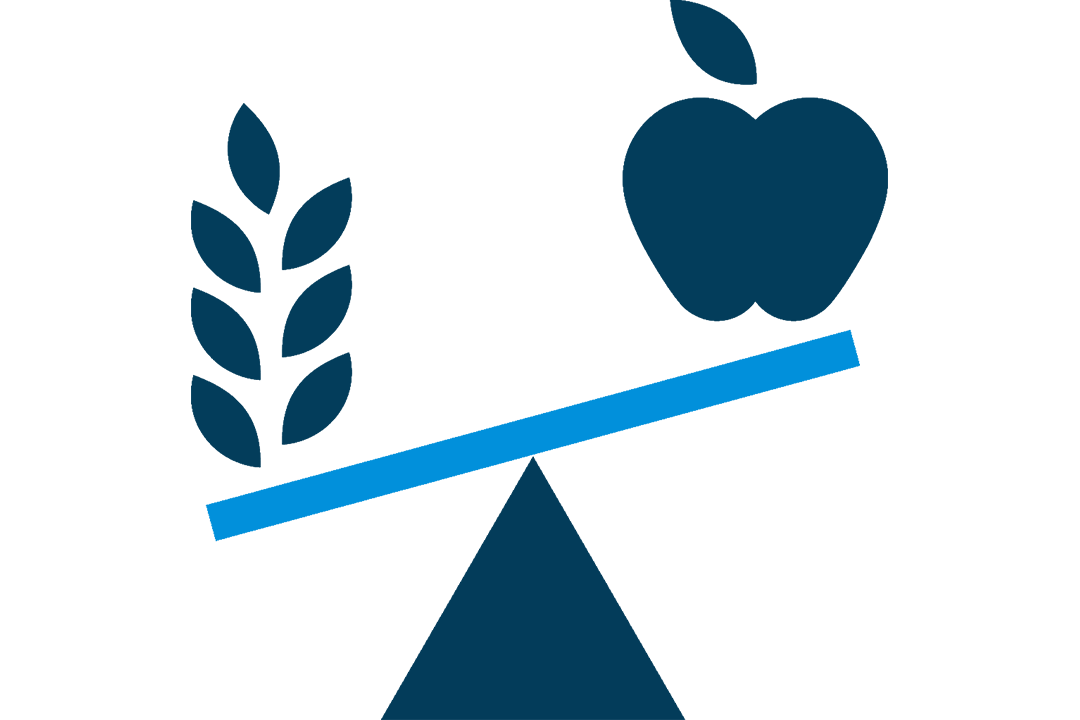 icon of an apple and wheat on a scale